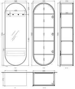 Cielo Arcadia Elio Slim Specchio 50x145 Con Contenitore Reversibile In Legno Laccato Cemento