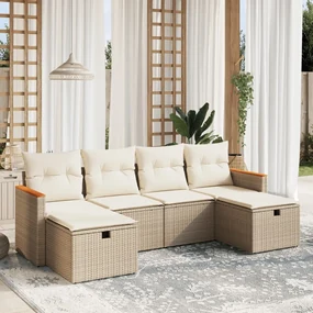 Set divano da giardino 6 pz con cuscini beige in polyrattan