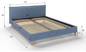 Letto matrimoniale imbottito blu con griglia 160x200 cm Tina - Ropez