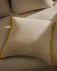 Kave Home - Federa cuscino Suerta 100% lino beige e mostarda 45 x 45 cm