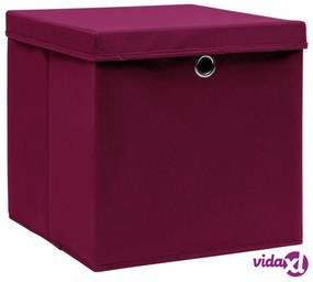 vidaXL Contenitori con Coperchi 4 pz 28x28x28 cm Rosso Scuro