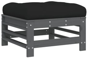 Poggiapiedi da giardino con cuscino legno massello pino grigio