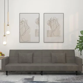 Divano Letto A 2 Posti Con 2 Cuscini Grigio Scuro İn Velluto /