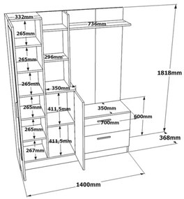 Mobile Ingresso Con Scarpiera Appendiabiti E Specchio 140x37x182 Rovere E Antracite Wisdom