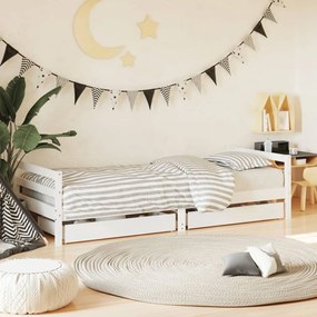 Giroletto Bambini Con Cassetti Bianco 90x190 Cm Massello Pino /