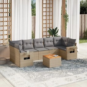 Set divano da giardino 8 pz con cuscini beige in polyrattan