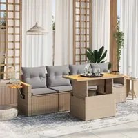 Set Divano da Giardino 5 pz con Cuscini Beige in Polyrattan 3273397