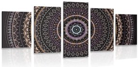 Quadri 5 pezzi – Mandala con motivo del sole in sfumature di viola