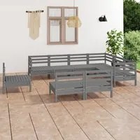 Set Salotto da Giardino 9 pz in Legno Massello di Pino Grigio 3083056