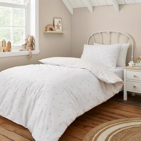 Set copripiumino e federa da bambini bianco e beige in cotone per letto singolo 135x200 cm Mini Star &amp; Stripes – Bianca