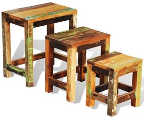 Tavolini impilabili set 3 pz in legno vintage di recupero