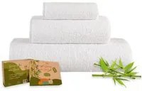 Set 3 Pezzi Asciugamani In Bamb Bagno Salvietta Viso Telo Doccia Asciugamano Pregiati Super Assorbenti Salviette Teli Asciugamano Ospite 450 Gr Bamboo - BambuBianco