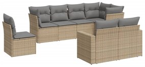 Set Divano da Giardino 8 pz con Cuscini Beige in Polyrattan