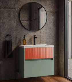 Mobile da bagno sospeso sotto lavabo Niwa 2 cassetti L 59.5 x H 50 x P 45.5 cm verde timo e paprika cannettato