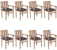 Sedie da Giardino Impilabili con Cuscini 8 pz Massello di Teak cod mxl 8455