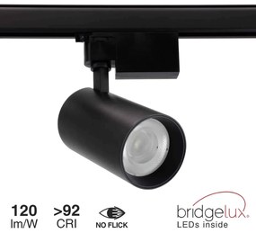 Faro LED 30W Trifase Nero 60° 120lm/W CRI92 no Flickering - BRIDGELUX LED Colore Bianco Caldo 2.700K