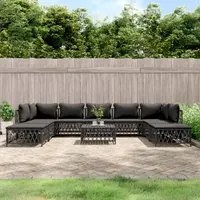 Set Salotto da Giardino 10 pz con Cuscini Antracite in Acciaio 3186927