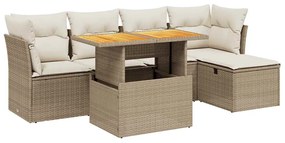 Set divano da giardino 6 pz con cuscini beige in polyrattan