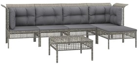 Set Divani da Giardino 6 pz con Cuscini in Polyrattan Grigio