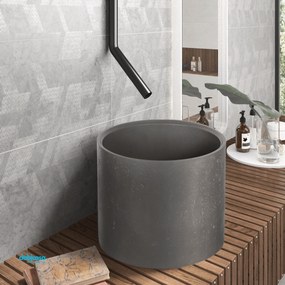 Lavabo D'Appoggio "Cleon" Da Diam.39 Cm Finitura Cemento C/Piletta Di Scarico Inclusa