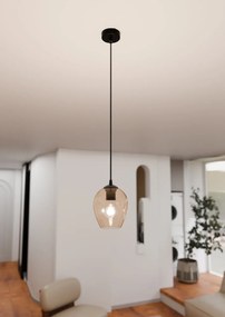 Lampadario a Sospensione in Acciaio e Vetro ISTAR Nero E27