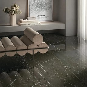 Piastrella da pavimento interno 60 x 120 cm Sp. 9.5 mm rettificato Magistra in gres porcellanato smaltato nero con venature bianche lucido traffico medio forte (pei 3/5) R9 1.44 mq
