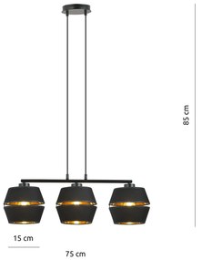 Sospensione Contemporanea 3 Luci Bellerofonte In Metallo Nero E Oro