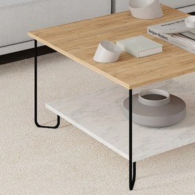 Tavolino con piano in rovere decorato in bianco e naturale 80x80 cm Tonka - Marckeric