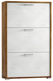 Scarpiera 3 ante doppia profondità L 67 x H 112 x P 28 cm 18 paia, rovere naturale e bianco