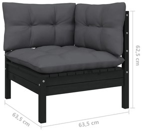 Set Divani da Giardino 11 pz con Cuscini Massello di Pino Nero