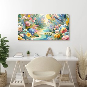 Quadro su tela – Fiori primaverili vicino al fiume