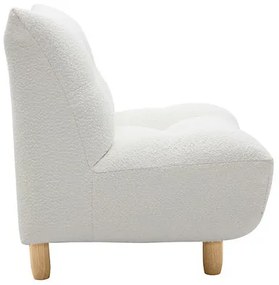 Poltrona scandinava in tessuto effetto lana bouclé bianco e legno chiaro YUMI