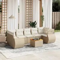 Set Divano da Giardino 8 pz con Cuscini Beige in Polyrattan 3224917