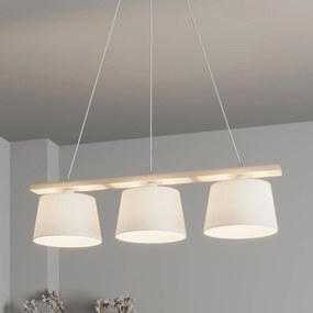 Euluna Lampada a sospensione Svezia, bianco/bianco antico, tessuto, legno, a 3 luci