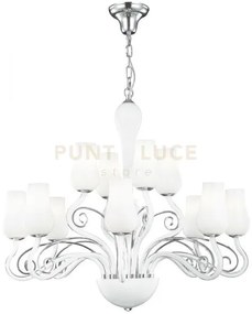 Lampadario angel bianco e cromo 12 luci attacco e14 80x140cm vetro ...