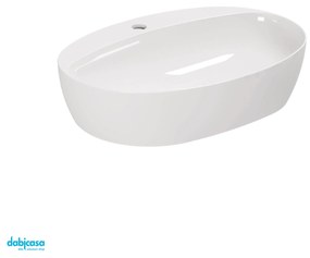 Azzurra Ceramica "Elegance Circle" Lavabo D'Appoggio Da 60x42 Cm Con Foro Bianco Lucido