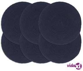 vidaXL Tovagliette 6 pz Blu Marino Neutro 38 cm Rotonde in Cotone