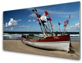 Quadro vetro acrilico Spiaggia del mare Paesaggio della barca 100x50 cm