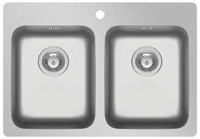 Lavello integrato 2 vasche DELINIA Zeria inox L 52 x L 75 cm argento