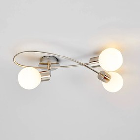 Plafoniera Lindby Elaina, 50 cm, a 3 luci, colore nichel, vetro