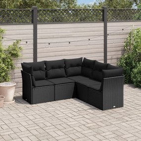 Set divani da giardino 5 pz con cuscini in polyrattan nero