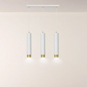 Lampadario 3 Luci Kibo In Acciaio Bianco E Tubolari In Bianco E Oro