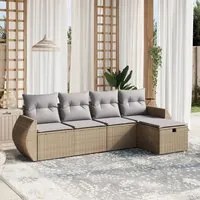 Set Divano da Giardino 5 pz con Cuscini Beige Misto Polyrattan 3264085