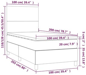 Letto a Molle con Materasso e LED Verde Scuro 100x200cm Velluto