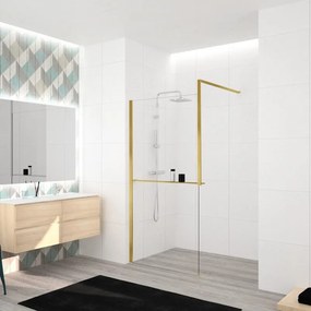 Box doccia walk-in Elidesign, vetro 8 mm, L max 140 cm x H 200 cm, profilo dorato