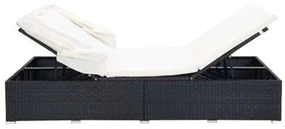Lettino prendisole a 2 posti con cuscino in polyrattan nero