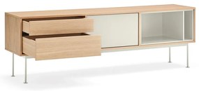 Cassettiera TV bianco crema con impiallacciatura in rovere Yoko - Teulat