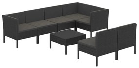 Set divani da giardino 8 pz con cuscini in polyrattan nero