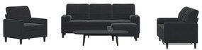 Set Di Divani 4 Pz Con Cuscini E Rinforzi Nero İn Velluto /