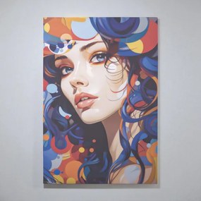 Quadro moderno verticale su tela 60x90 cm ritratto donna blu